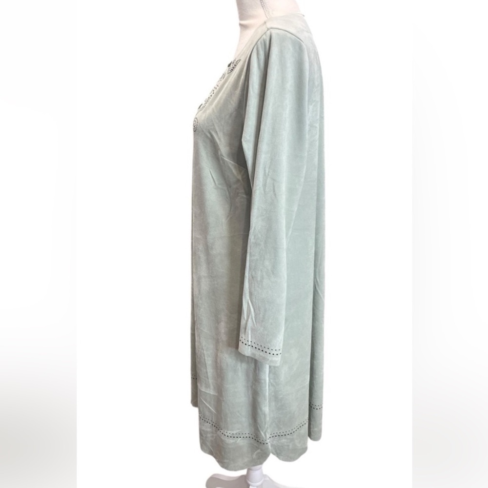 Soft Surroundings Sage Green Velvet Embellished Long Sleeve Dress Medium NWT - Picture 5 of 12
